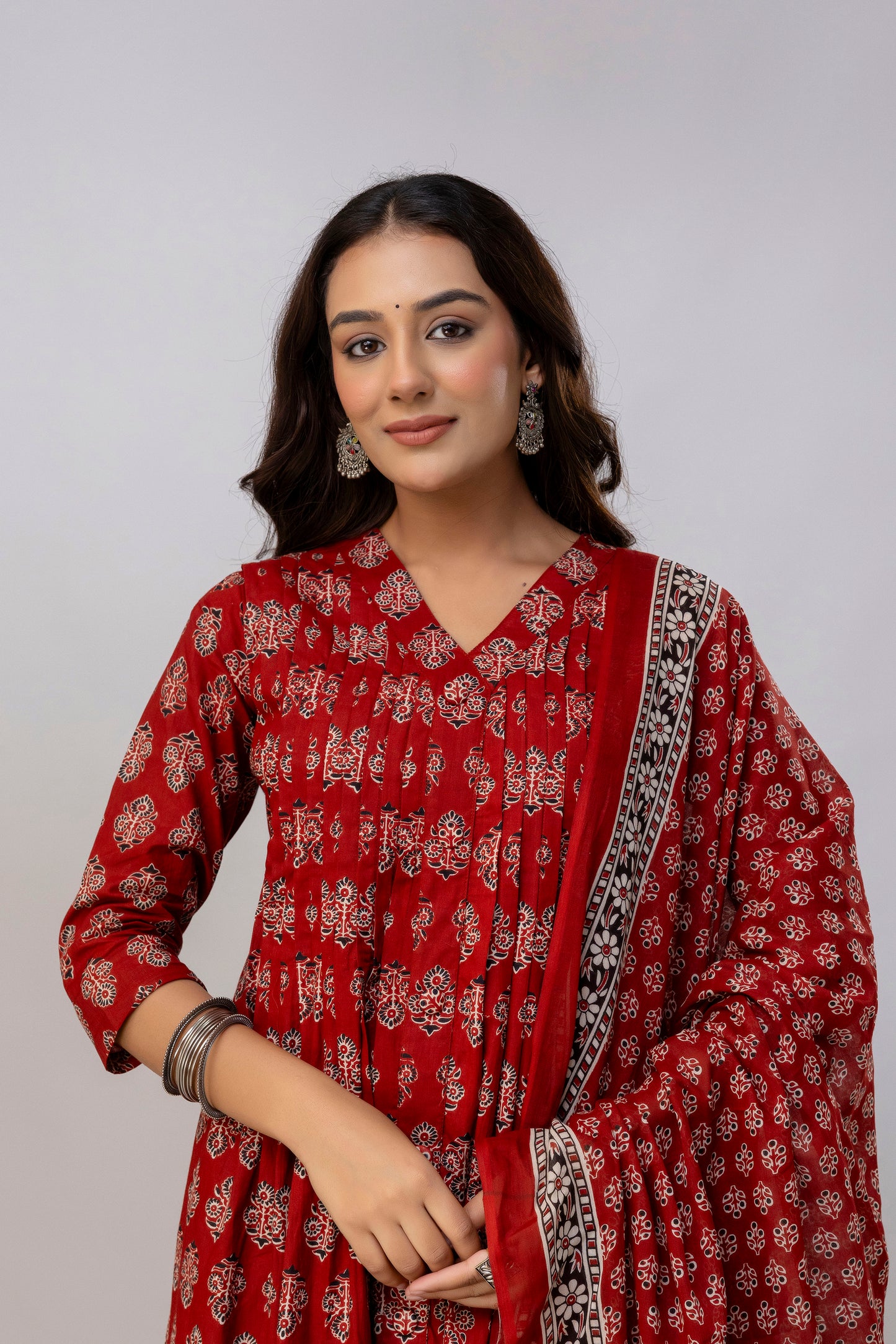 Maroon Colour Hand Print Pure Taj Cotton Kurta with Pant with Dupatta