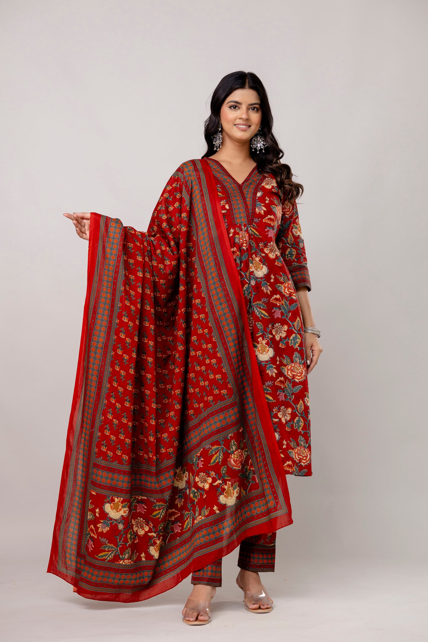 Red Kurti Set with Dupatta