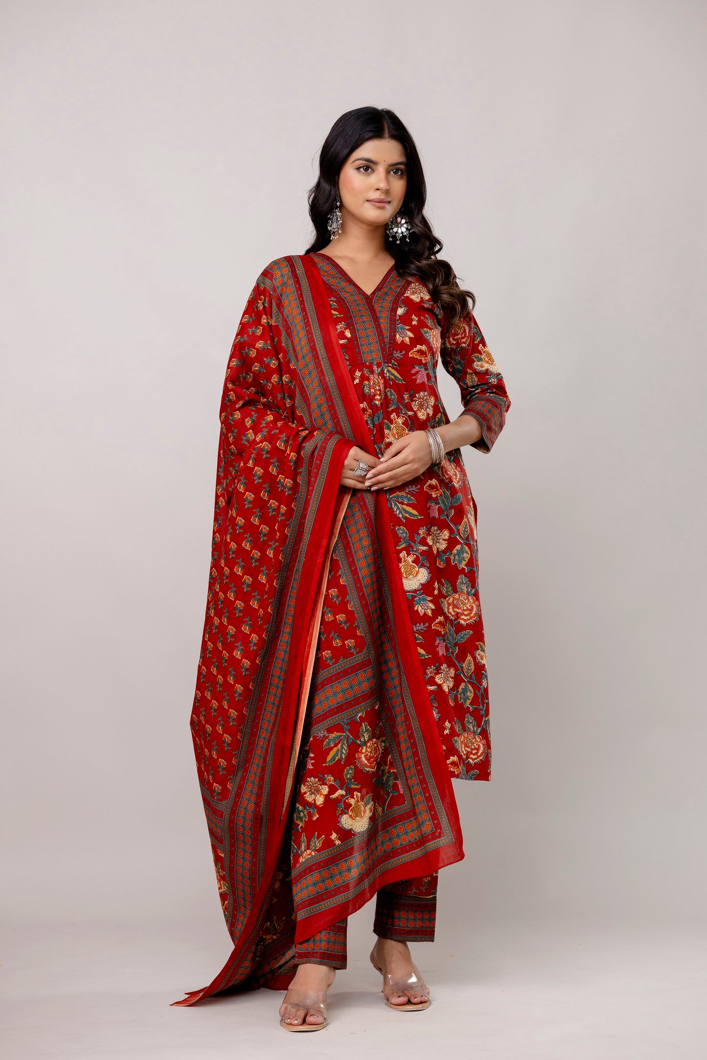Red Kurti Set with Dupatta