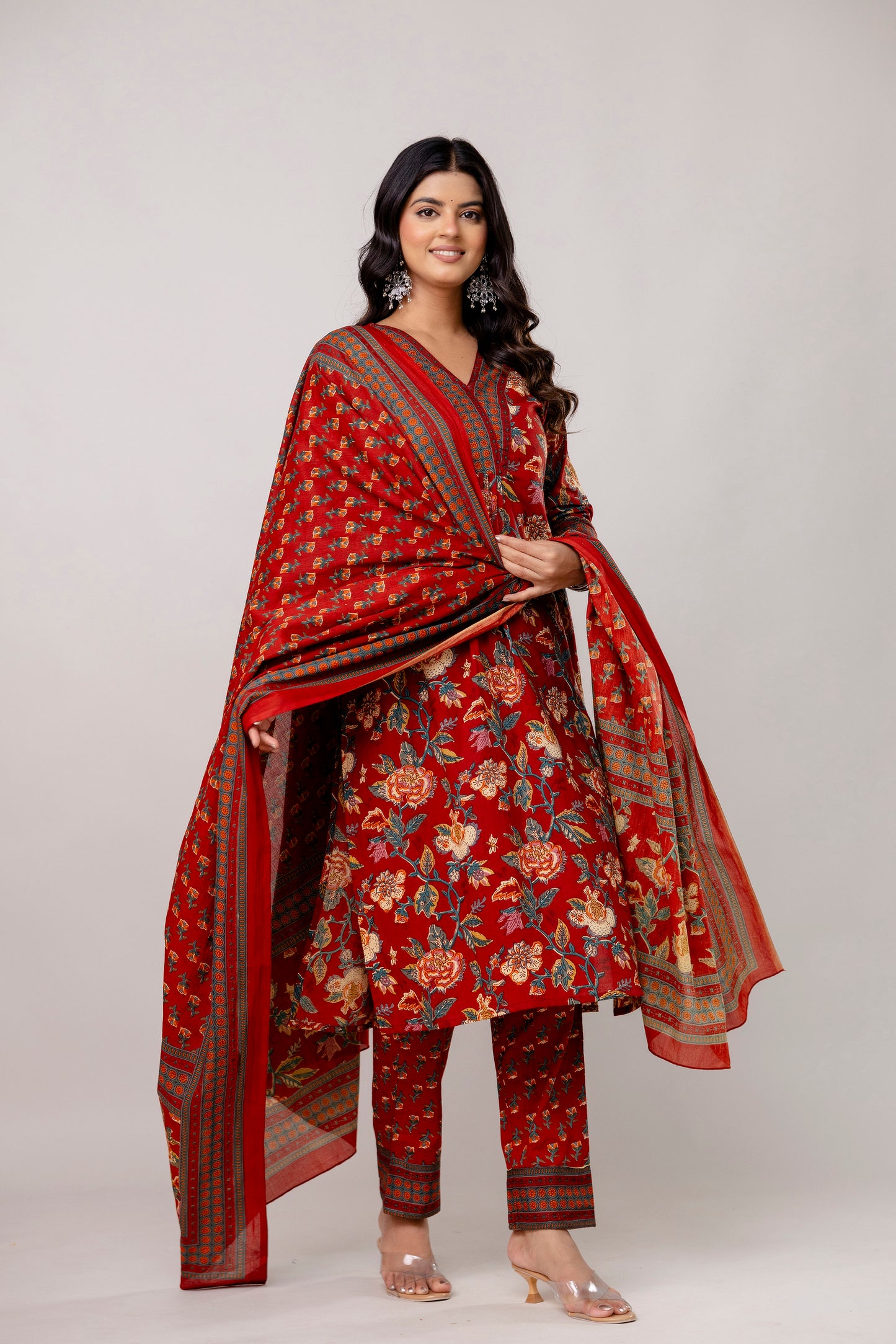 Red Kurti Set with Dupatta
