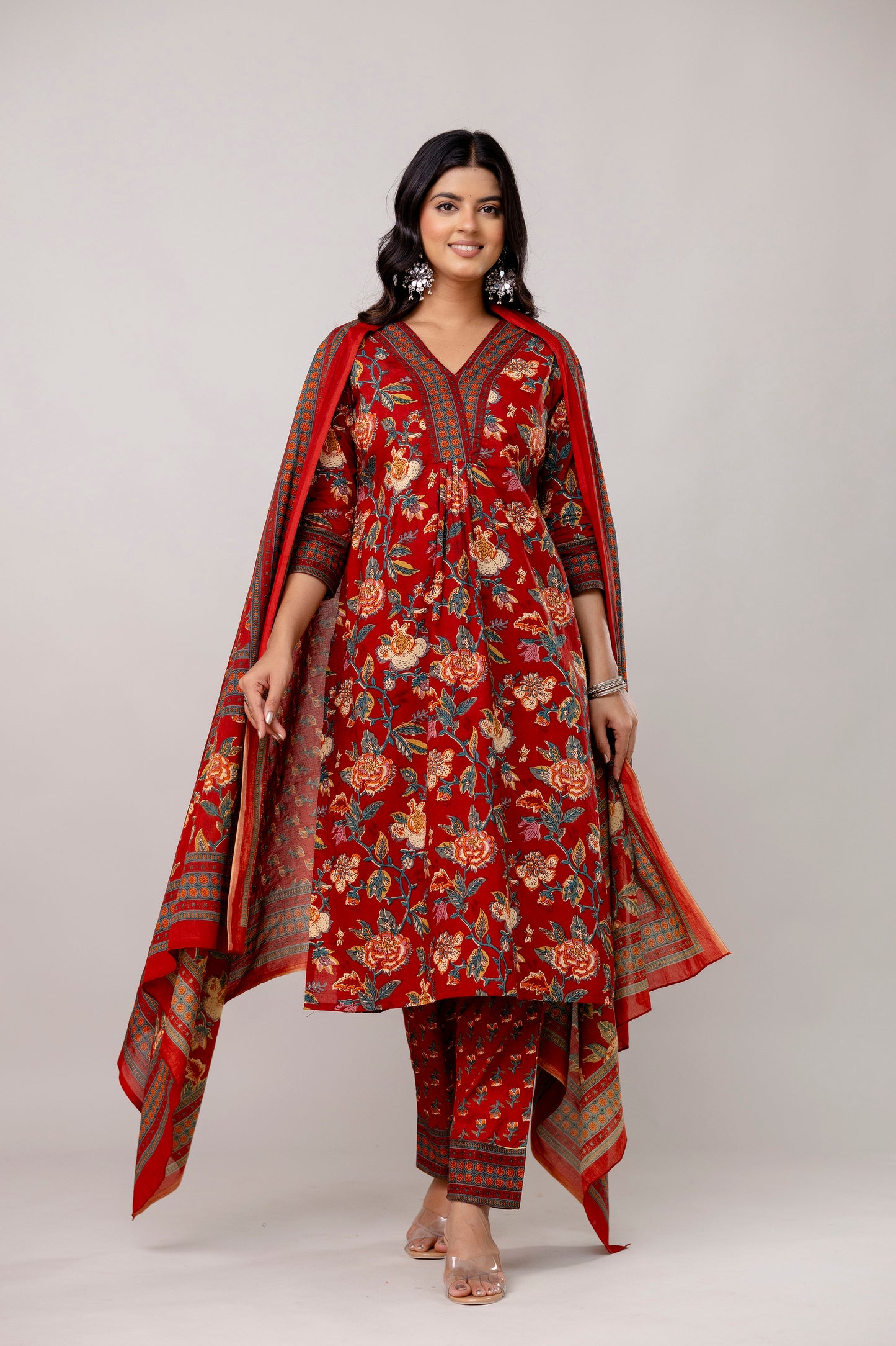 Red Kurti Set with Dupatta