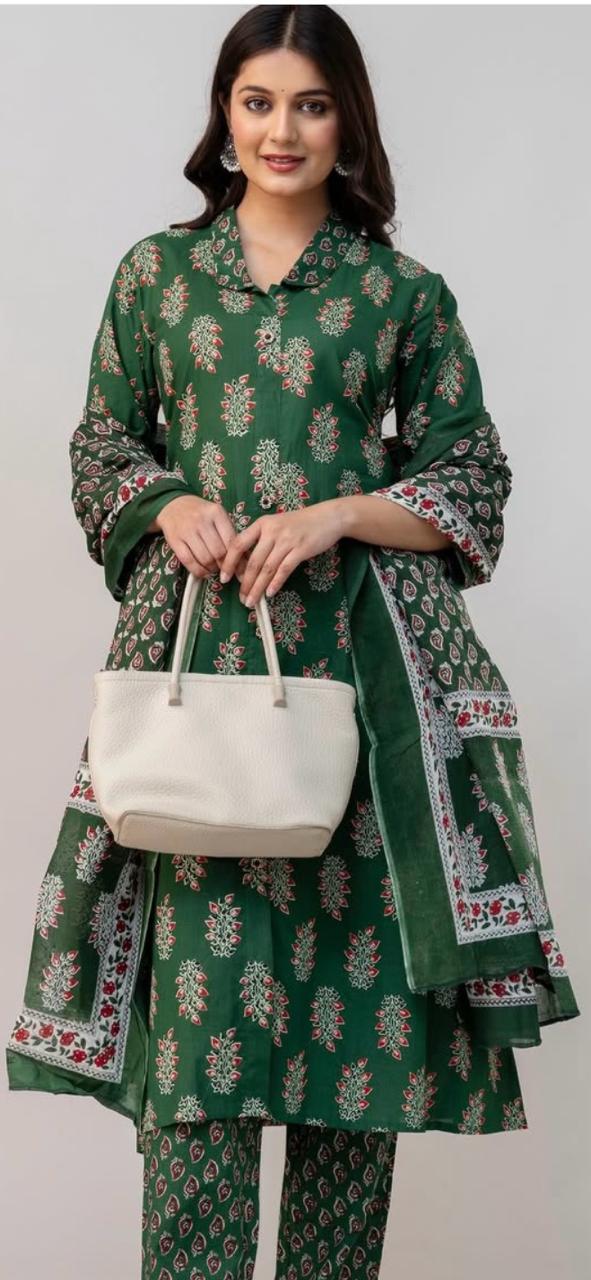 Cotton Green Kurti set
